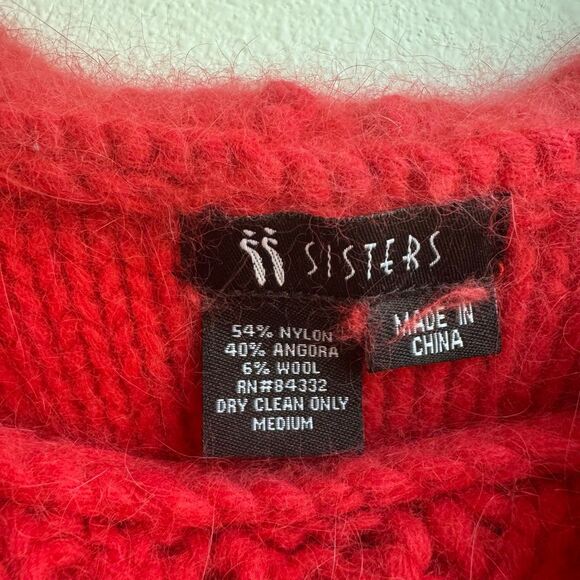 Vintage 2 Sisters Angora Fuzzy Fluffy Off The Shoulder Red Sweater Size Medium - Picture 4 of 5